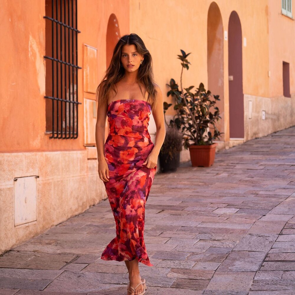 12th Tribe Avani Floral Strapless Maxi Dress Size L